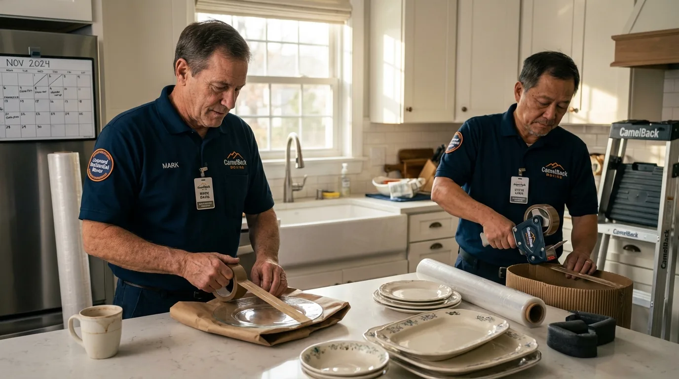 Professional crew packing kitchen dishware in Beltsville, MD